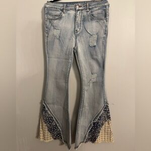 Sample POL Light Blue Patchwork Bell Bottom Jeans NWOT